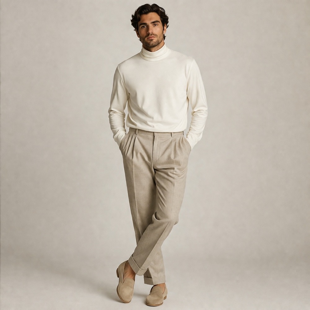 Circolo 1901 Mens Latte Cream Jersey Turtleneck Sweater CN2363 XL NEW